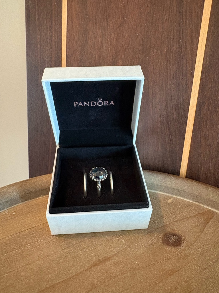 Pandora Set 3 Sterling Silver Rings, Navy Crystal, Pandora Size 54 / Us 6.75